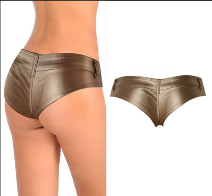 Gold shorts with low rise metallic faux leather fit