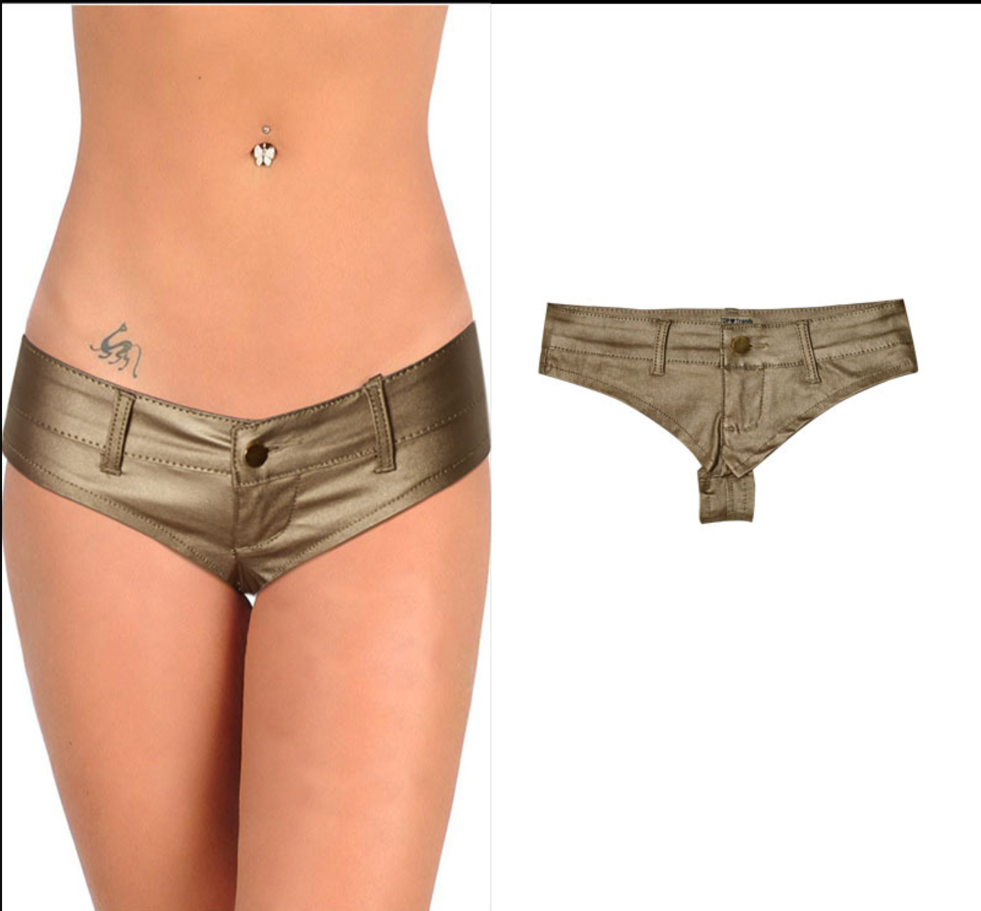 Gold shorts with low rise metallic faux leather fit