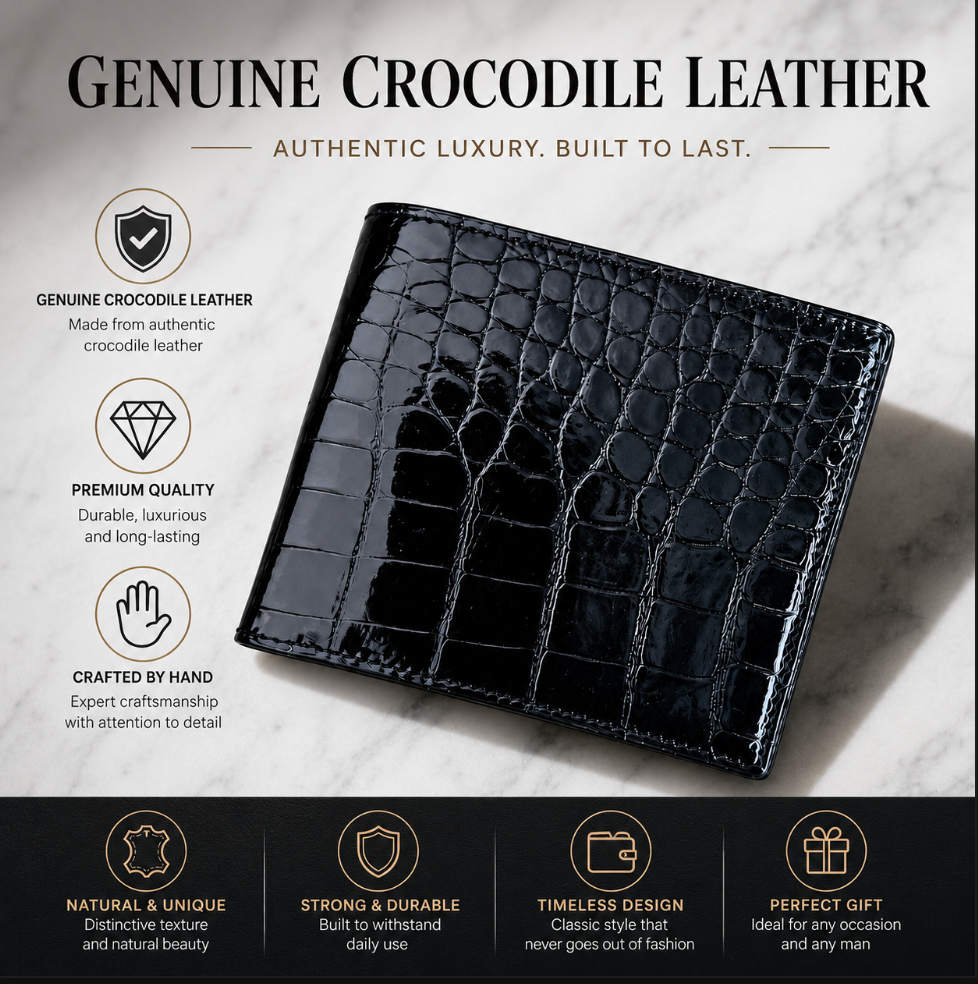 Genuine Crocodile Leather Bifold Wallet