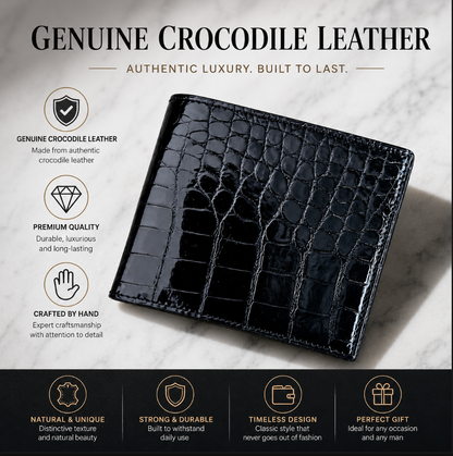 Genuine Crocodile Leather Bifold Wallet