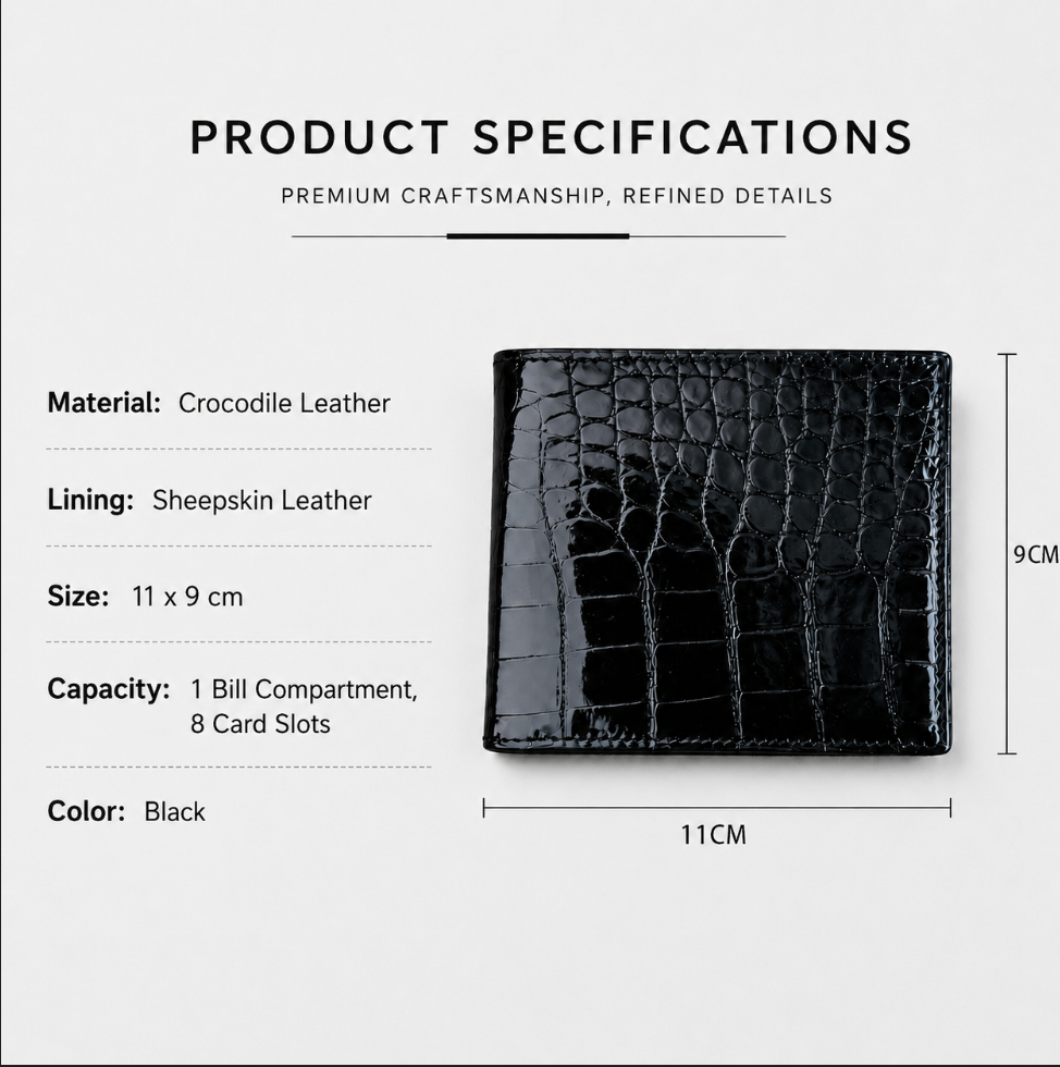 Genuine Crocodile Leather Bifold Wallet