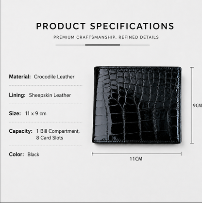 Genuine Crocodile Leather Bifold Wallet