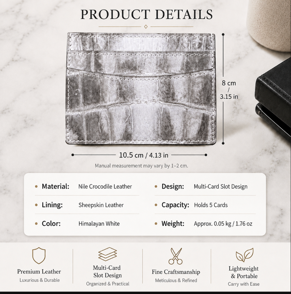 Genuine Crocodile Leather Card Holder for Men