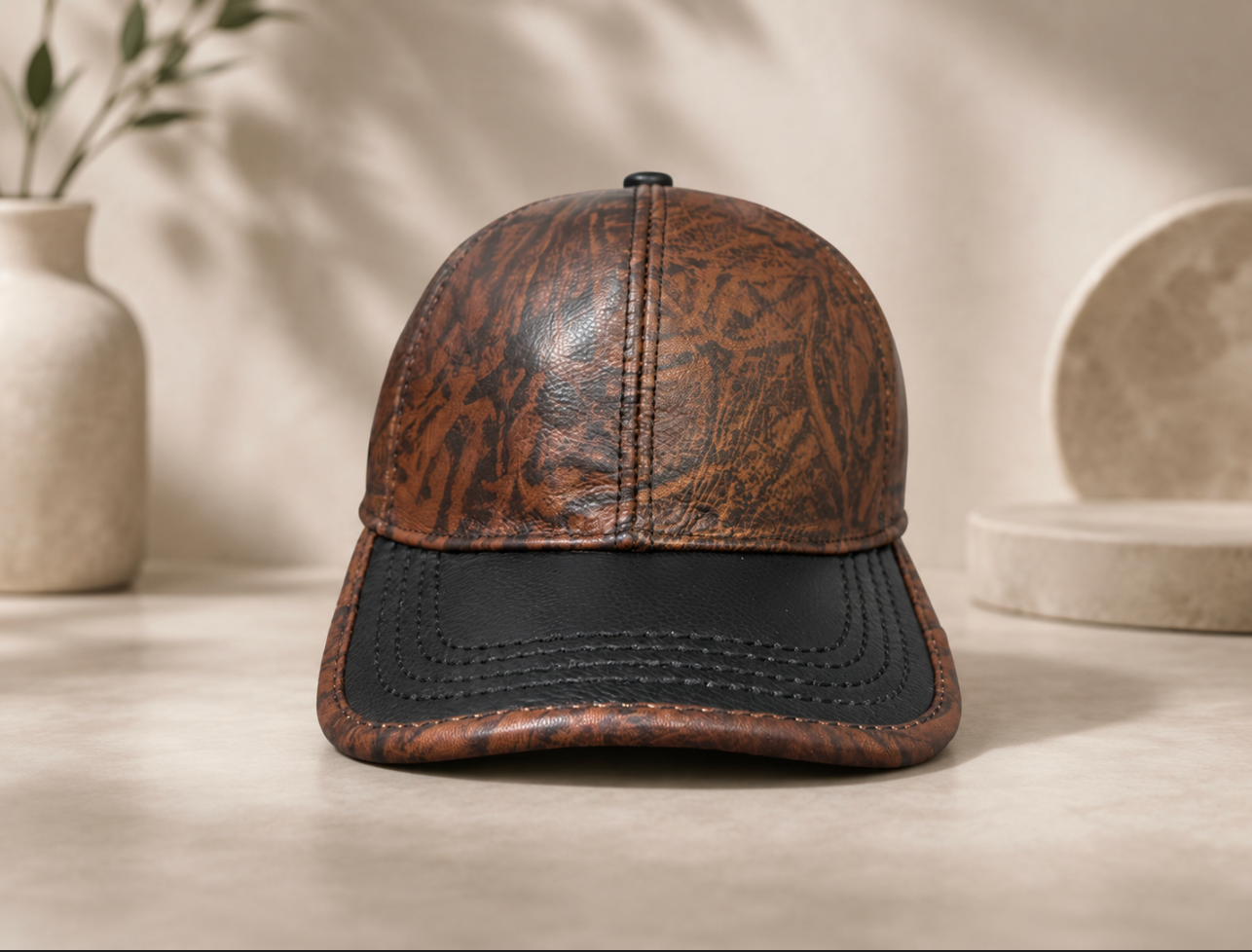 Men’s Cowhide Leather Baseball Cap Adjustable Fit