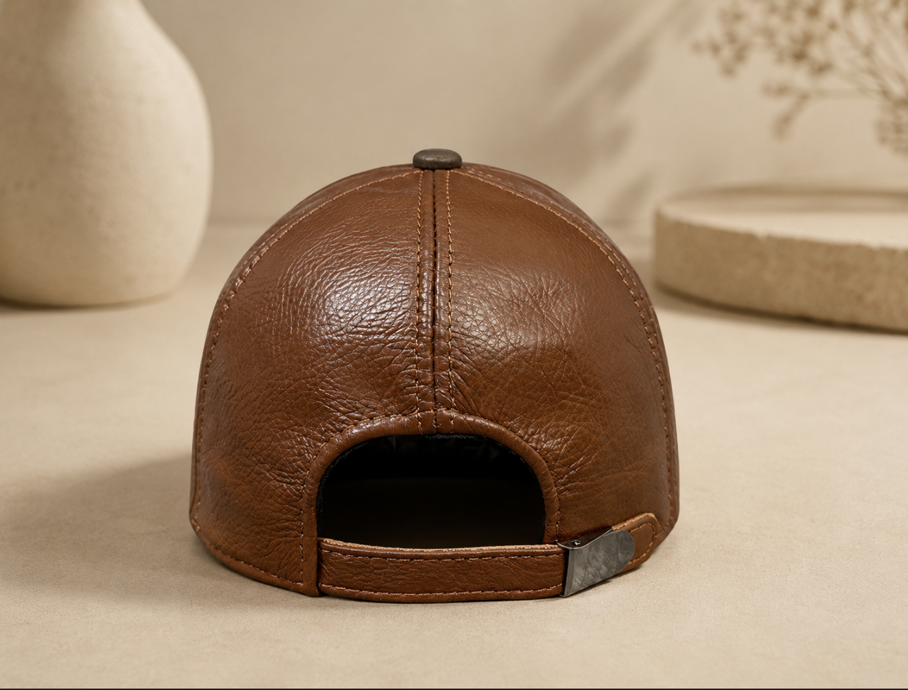 Men’s Cowhide Leather Baseball Cap Adjustable Fit