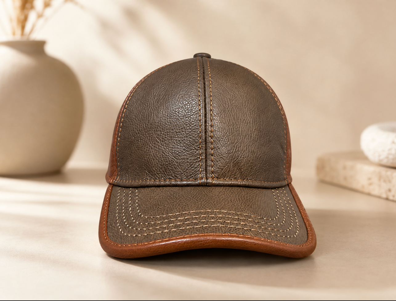 Men’s Cowhide Leather Baseball Cap Adjustable Fit