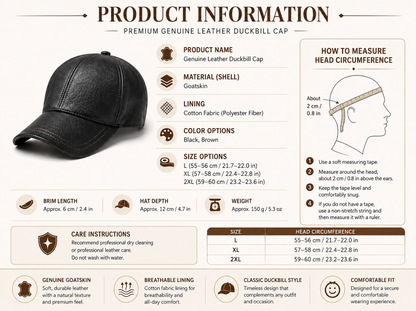 Genuine Leather Duckbill Cap for Men and Women