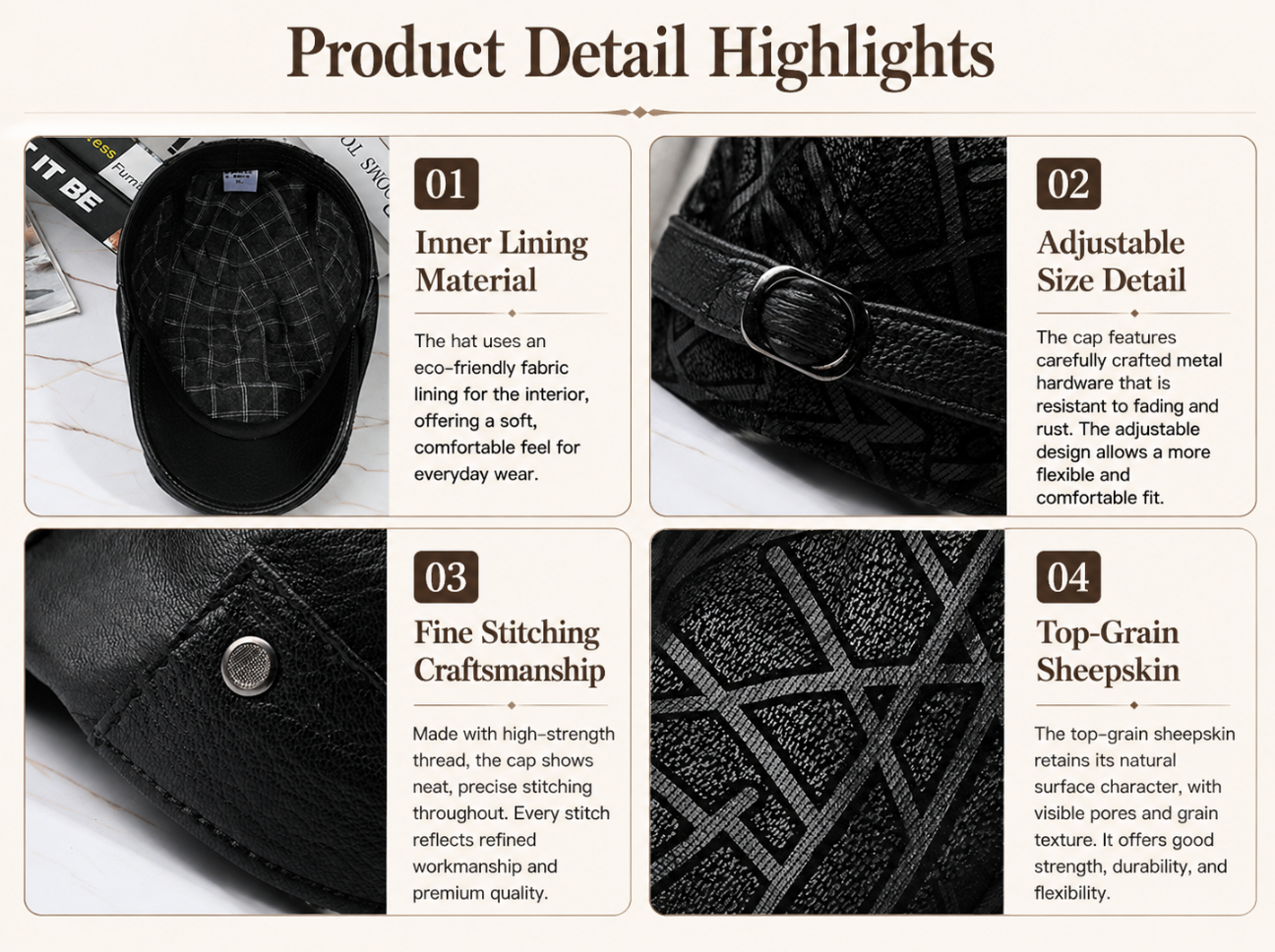 Genuine Leather Duckbill Cap for Men and Women