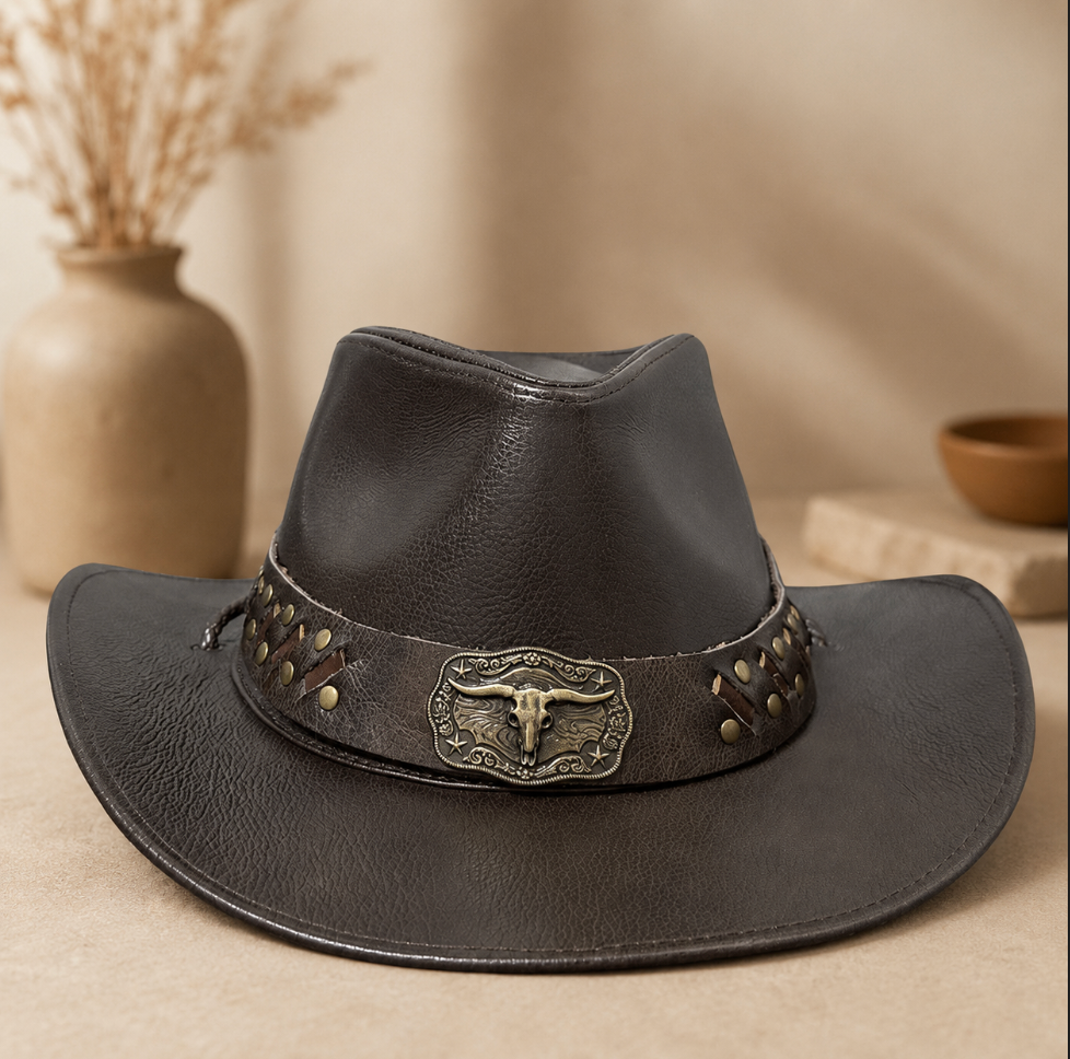 Brown Cowhide Leather Cowboy Hat