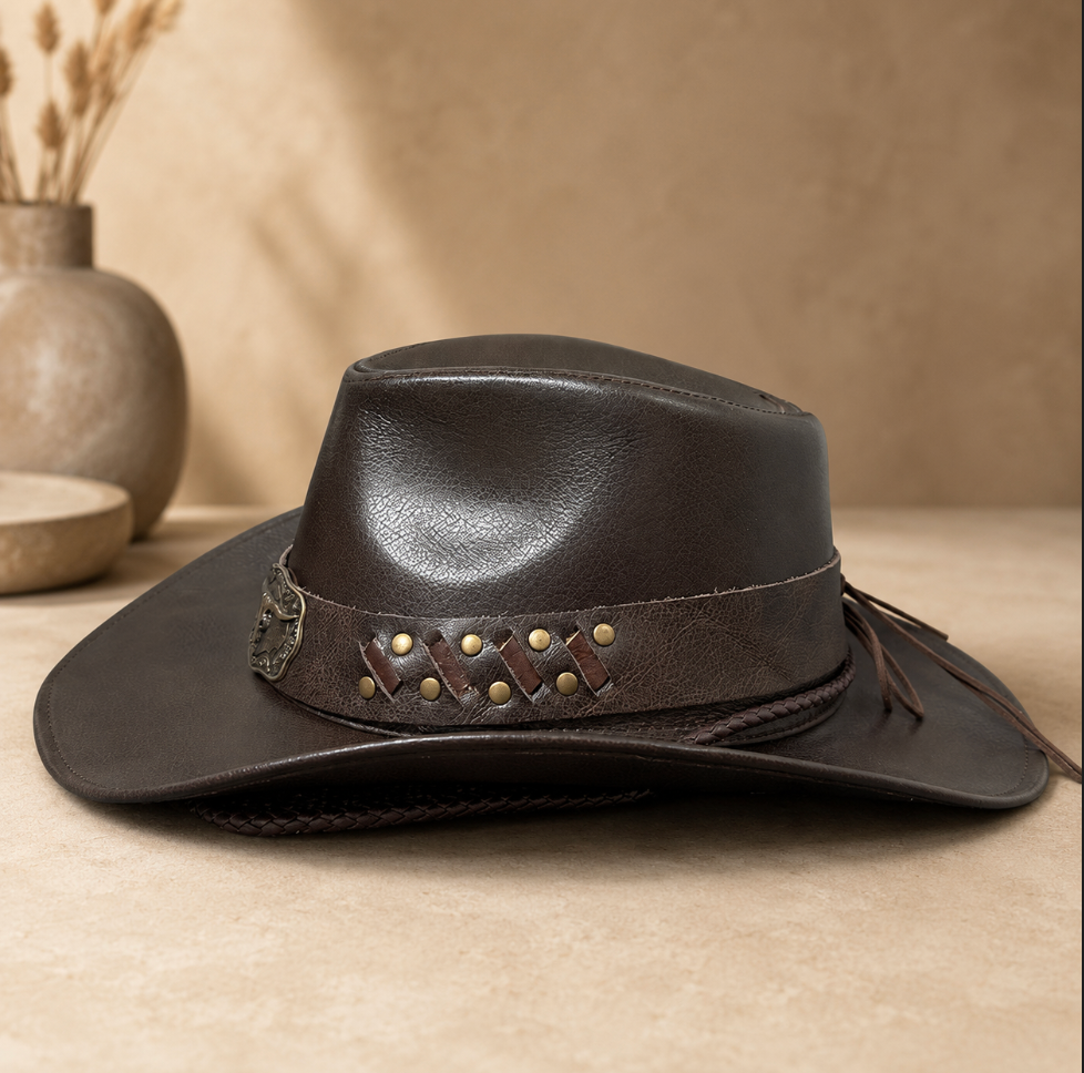 Brown Cowhide Leather Cowboy Hat