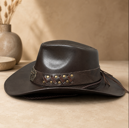 Brown Cowhide Leather Cowboy Hat