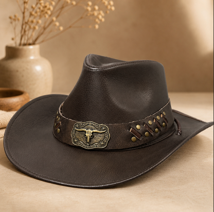 Brown Cowhide Leather Cowboy Hat