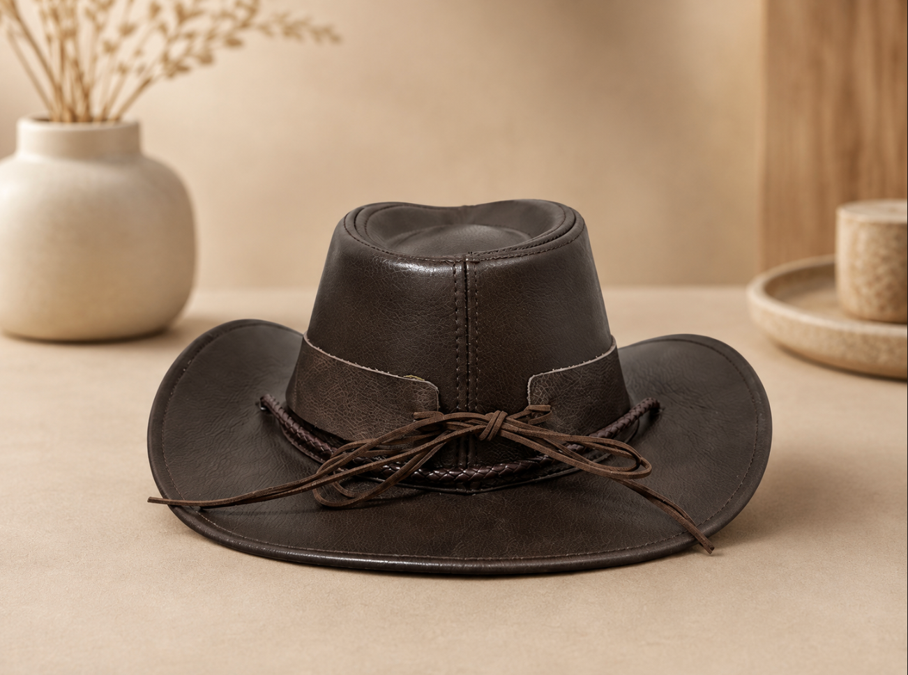 Brown Cowhide Leather Cowboy Hat