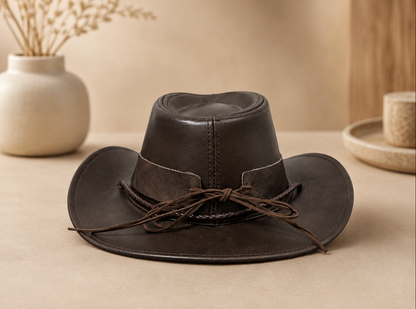 Brown Cowhide Leather Cowboy Hat