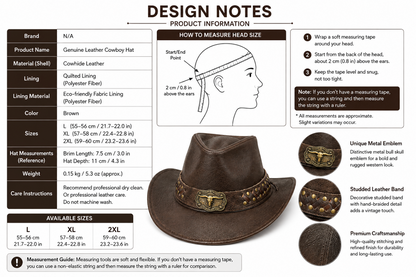 Brown Cowhide Leather Cowboy Hat