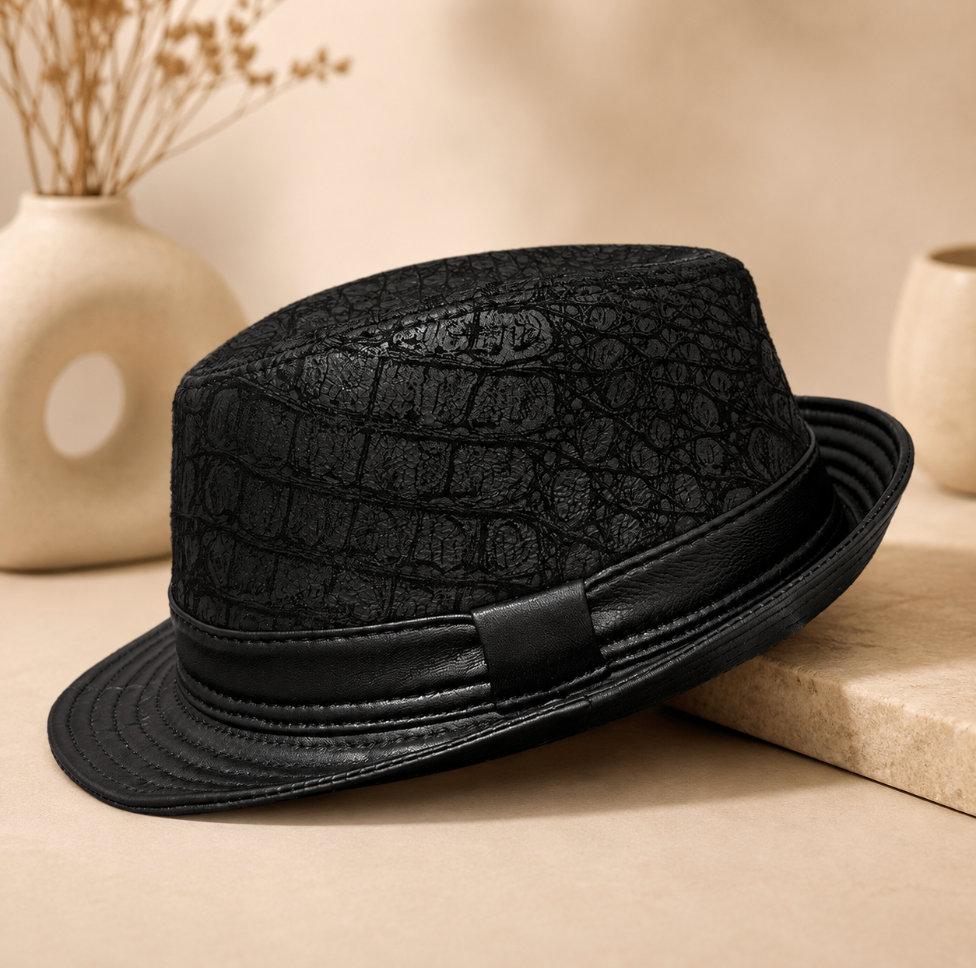 Black Genuine Leather Trilby Hat for Men