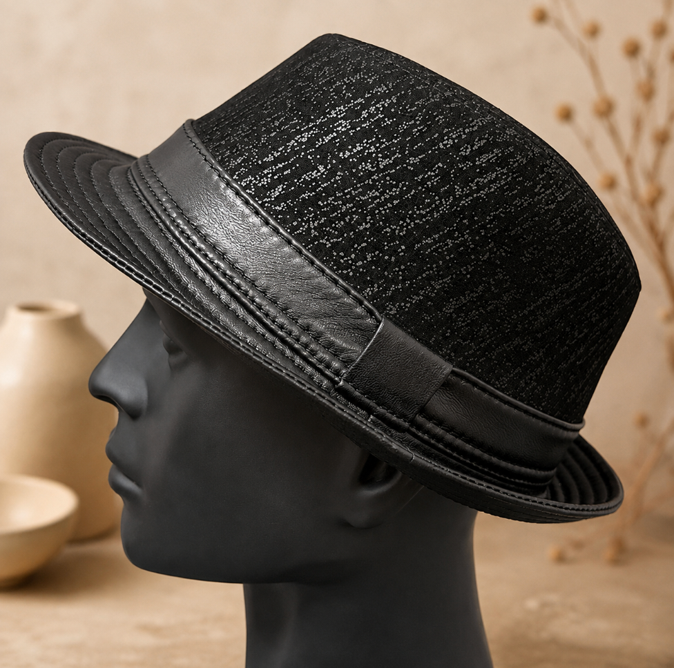 Black Genuine Leather Trilby Hat for Men