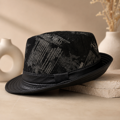 Black Genuine Leather Trilby Hat for Men