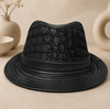 Black Genuine Leather Trilby Hat for Men