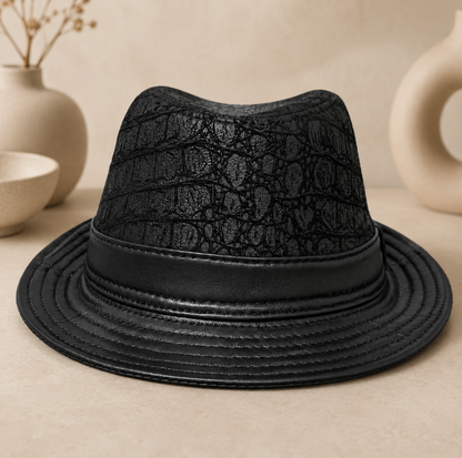 Black Genuine Leather Trilby Hat for Men