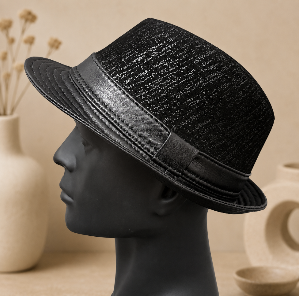 Black Genuine Leather Trilby Hat for Men