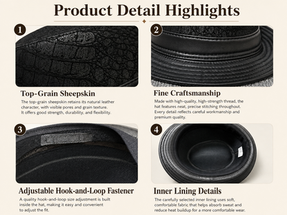 Black Genuine Leather Trilby Hat for Men