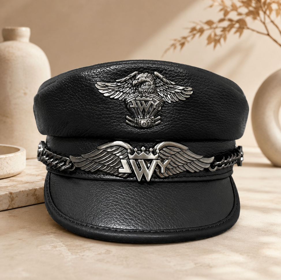 Genuine Cowhide Leather Navy Cap 2 L