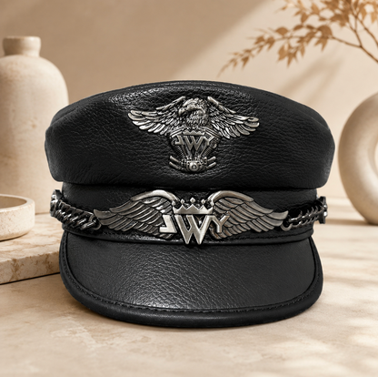 Genuine Cowhide Leather Navy Cap 2 L