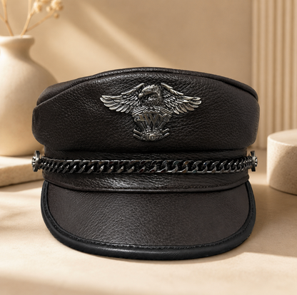 Genuine Cowhide Leather Navy Cap 5 L