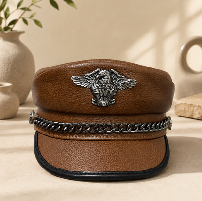 Genuine Cowhide Leather Navy Cap 6 L