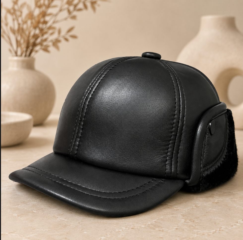 Men’s Genuine Leather Winter Cap with Ear Flaps