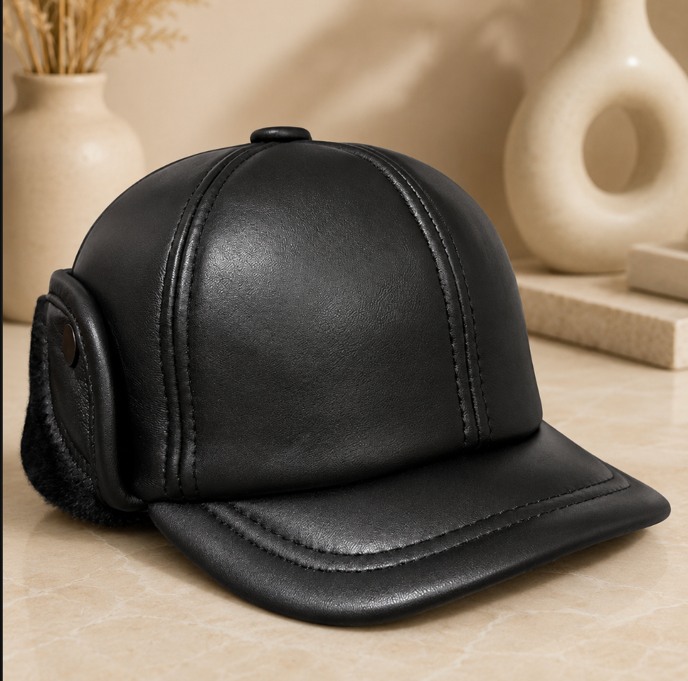 Men’s Genuine Leather Winter Cap with Ear Flaps