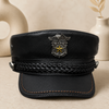 Leather Captain Navy Cap with Braided Band