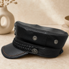 Leather Captain Navy Cap with Braided Band