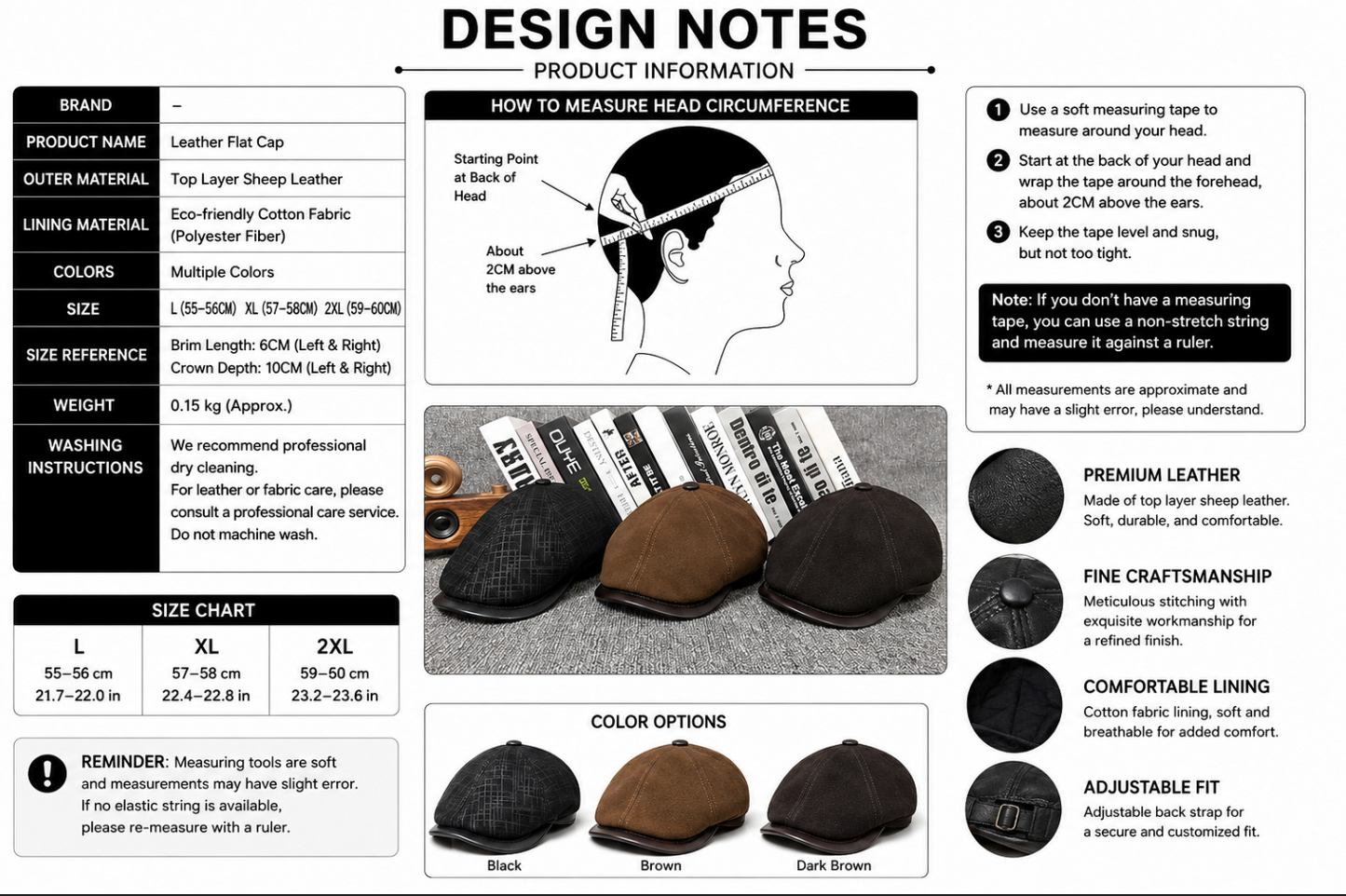 Unisex Sheepskin Leather Flat Cap Newsboy Hat