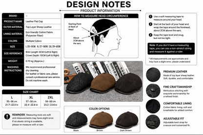 Unisex Sheepskin Leather Flat Cap Newsboy Hat