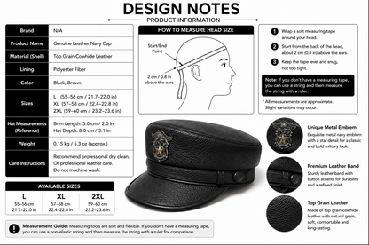 Men’s Genuine Leather Captain Hat in Cowhide