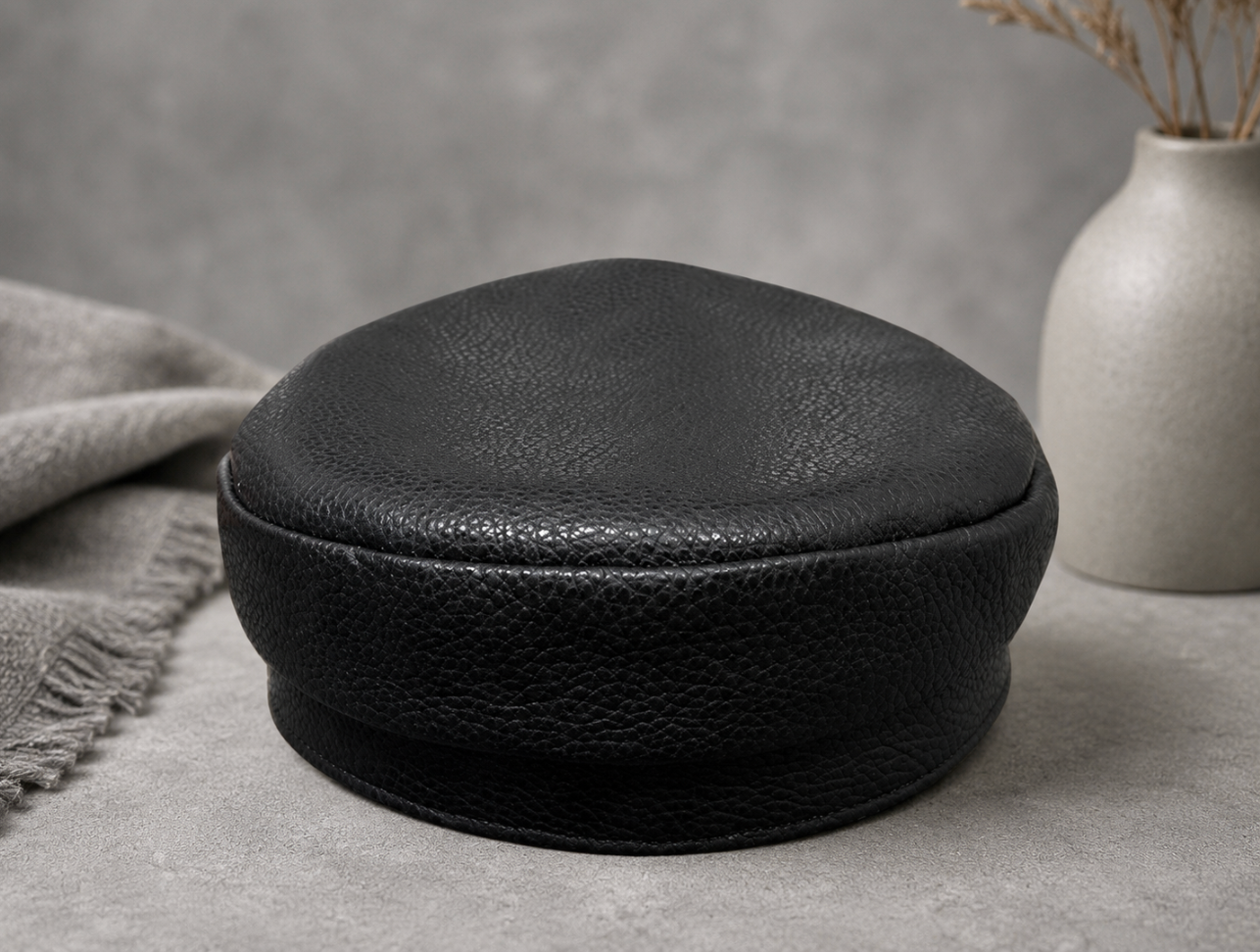 Genuine Leather Navy Cap with Gold Star Badge