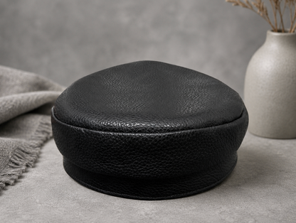 Genuine Leather Navy Cap with Gold Star Badge