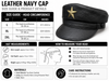 Genuine Leather Navy Cap with Gold Star Badge