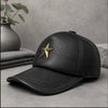 Men’s Genuine Leather Baseball Cap with Five Star Badge