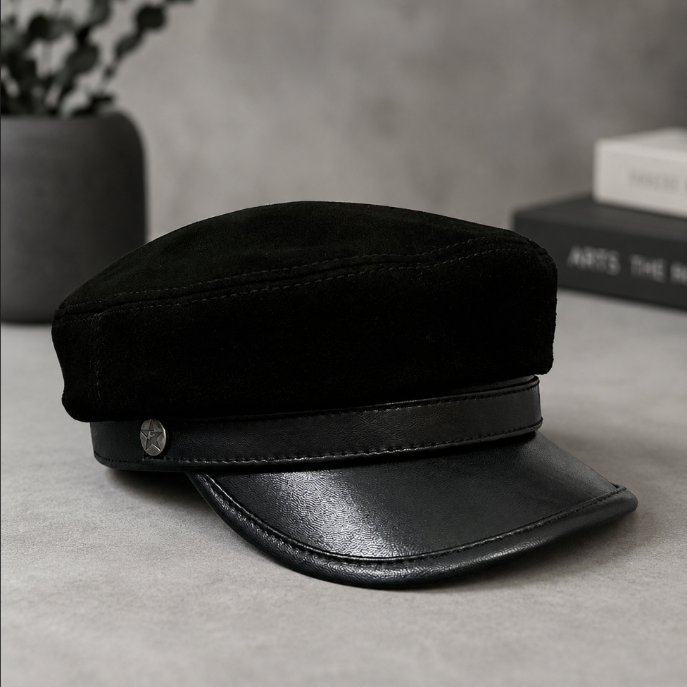 Unisex Suede Sheepskin Leather Newsboy Cap