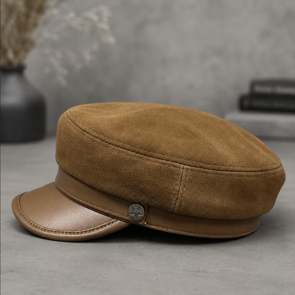 Unisex Suede Sheepskin Leather Newsboy Cap