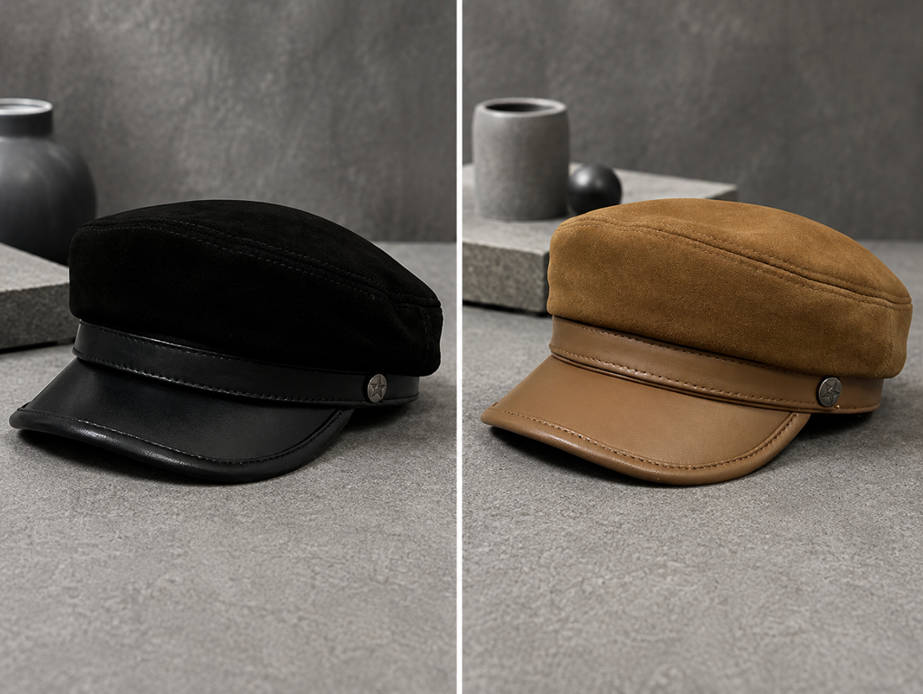 Unisex Suede Sheepskin Leather Newsboy Cap