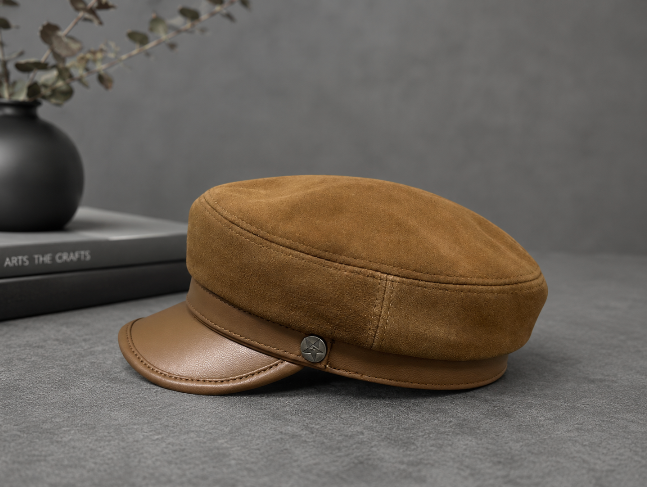 Unisex Suede Sheepskin Leather Newsboy Cap