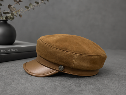 Unisex Suede Sheepskin Leather Newsboy Cap