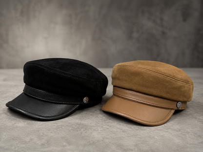 Unisex Suede Sheepskin Leather Newsboy Cap