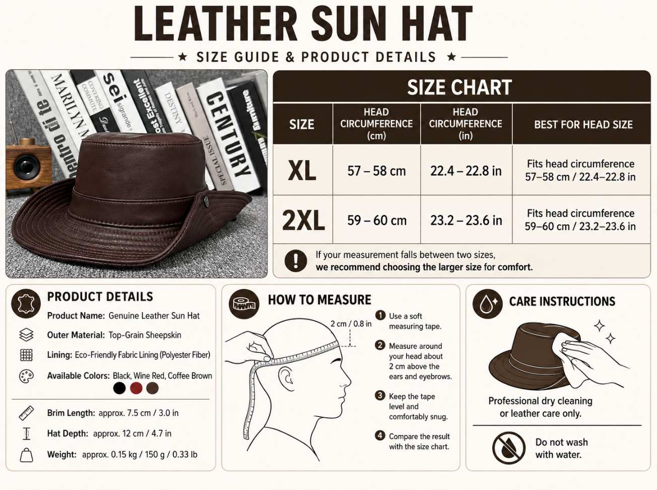 Men’s Genuine Leather Fisherman Hat Wide Brim