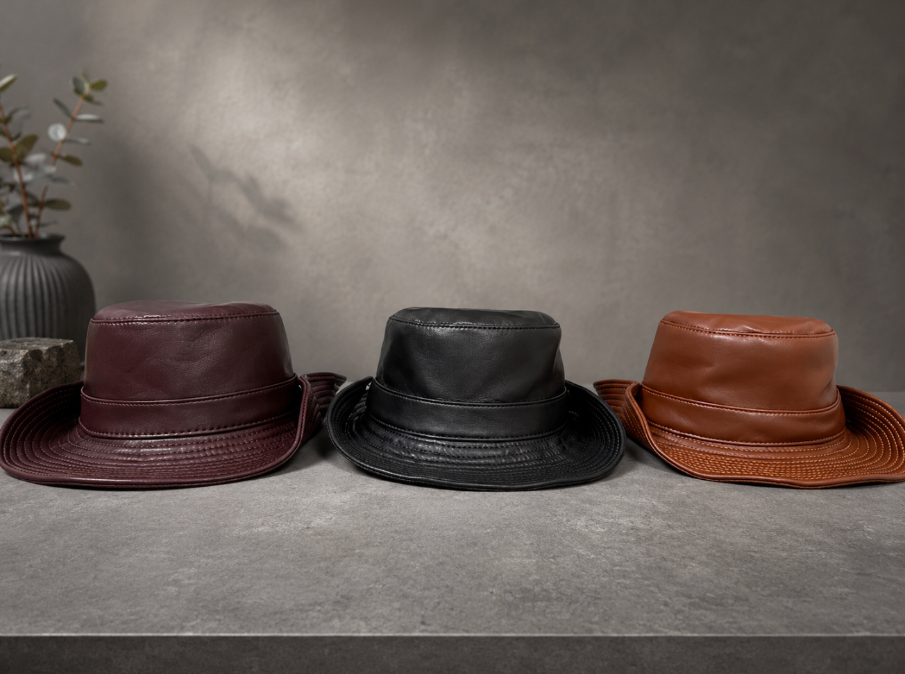 Men’s Genuine Leather Fisherman Hat Wide Brim