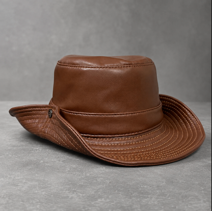 Men’s Genuine Leather Fisherman Hat Wide Brim